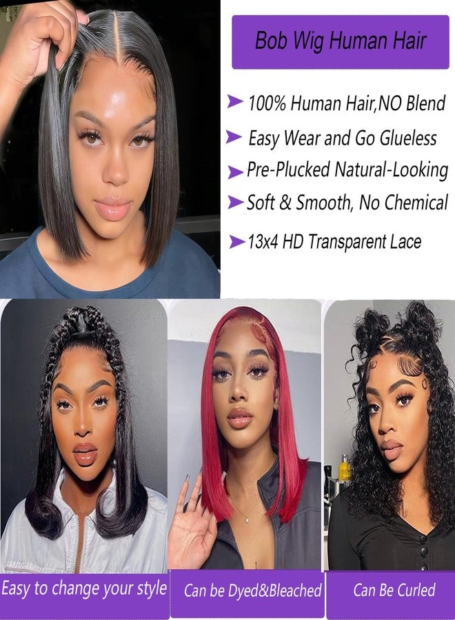 Besteffie Bob Wig Human Hair Glueless Wigs Human Hair 13x4 HD Lace Front Wigs Pre Plucked Pre Cut 180% Density Short Straight Bob Wigs for Black Women 10 Inch - Image 5